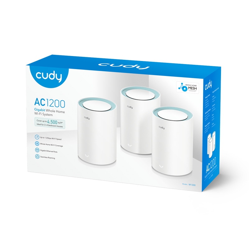 Бесшовный Mesh роутер Cudy M1300 (M1300(3-PACK)) AC1200 10/100/1000BASE-TX белый (упак.:3шт)