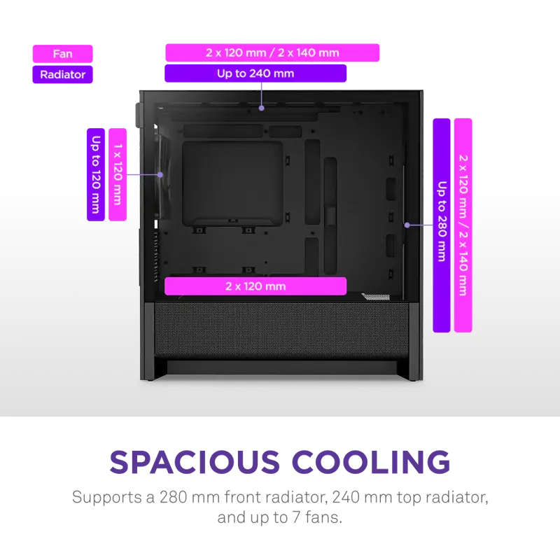 Корпус NZXT H3 Flow (2025), Midi-Tower, TG, 1x120mm, 1xUSB-A 3.2 + 1xUSB-C 3.2, mATX, mITX Black