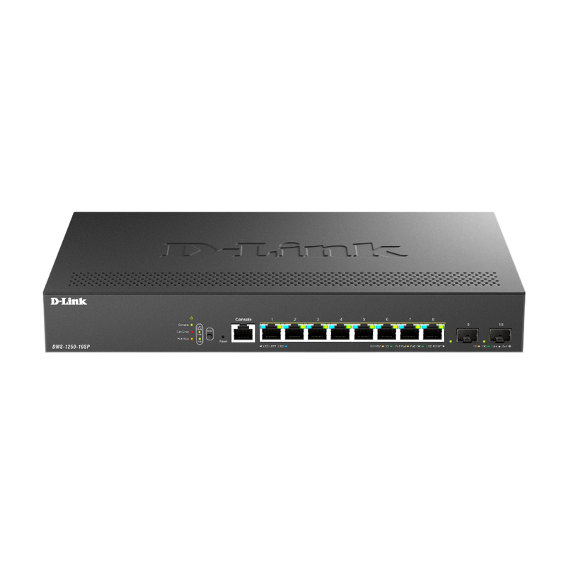 Коммутатор D-Link Управляемый L2 PoE-коммутатор, 8x2.5GBase-T PoE, 2x10GBase-X SFP+, PoE-бюджет 240 