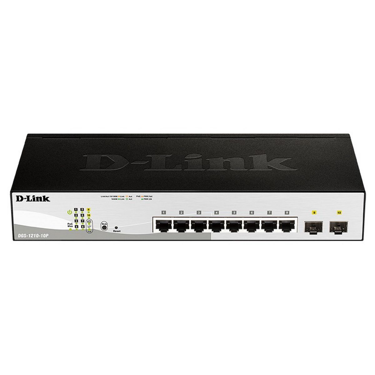 Коммутатор D-Link DGS-1210-10P DGS-1210-10P/FL2A (L2+) 8x1Гбит/с 2xКомбо(1000BASE-T/SFP) 8PoE 8PoE+ 