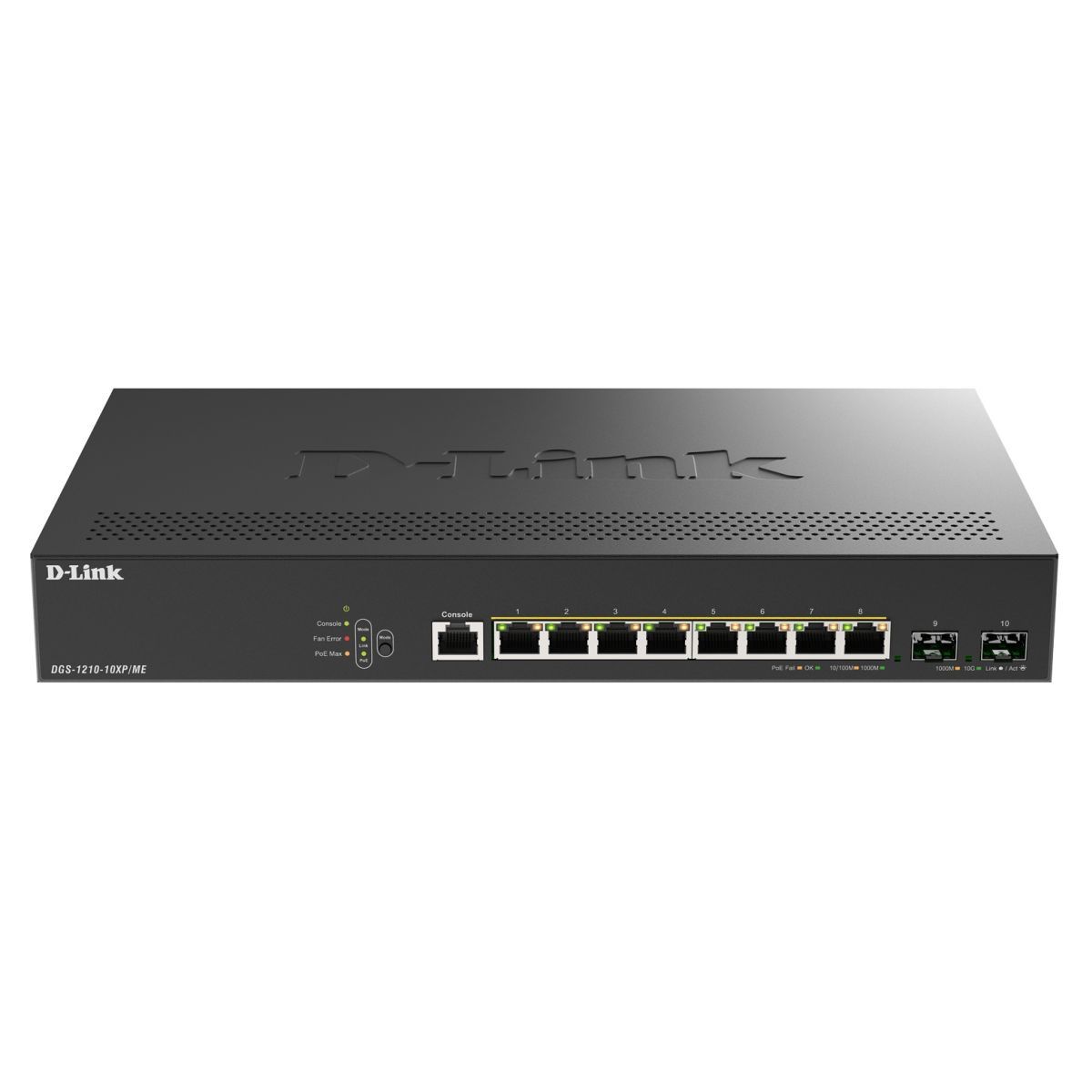 Коммутатор D-Link DGS-1210-10XP/ME/C1A (L2) 8x1Гбит/с 2SFP+ 8PoE+ 240W управляемый