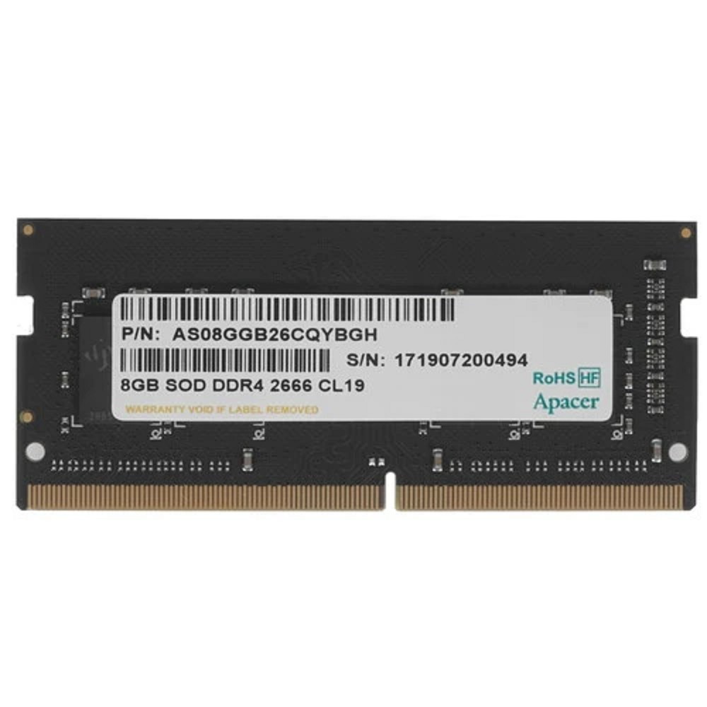 Оперативная память APACER AS08GGB26CQYBGH ES.08G2V.GNH 8GB DDR4 2666 SO DIMM Non-ECC, CL19, 1.2V, 1R, 1024x8