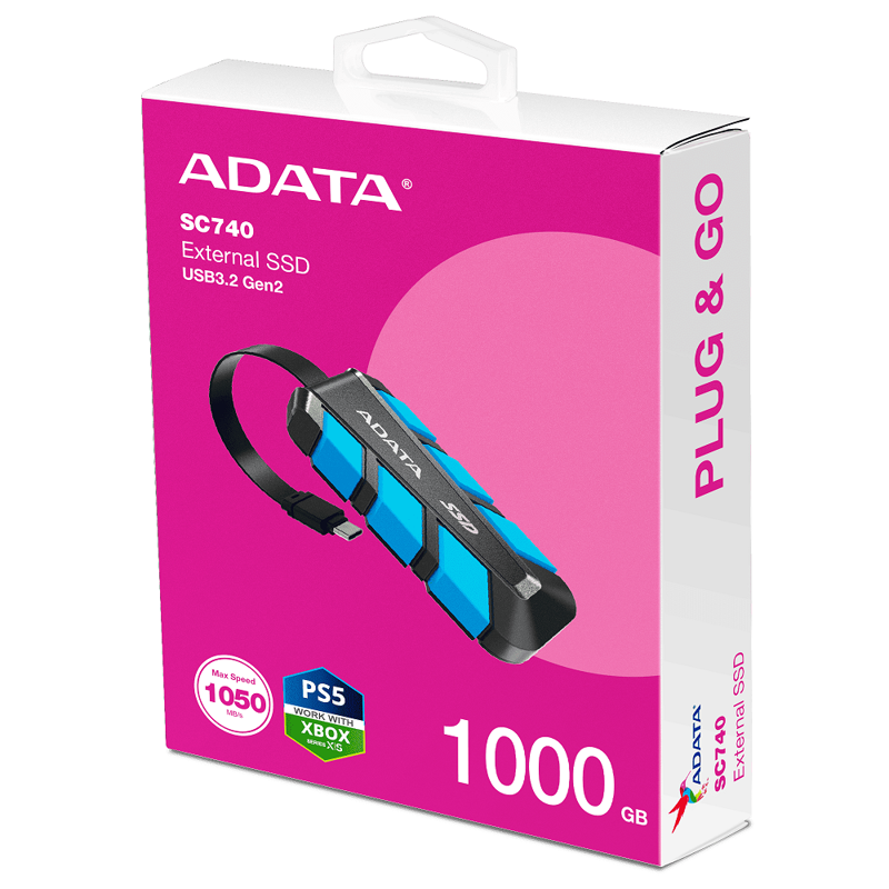 Накопитель SSD A-Data USB3.2 Gen2 1000GB SC740-1000G-CBU SC740 синий