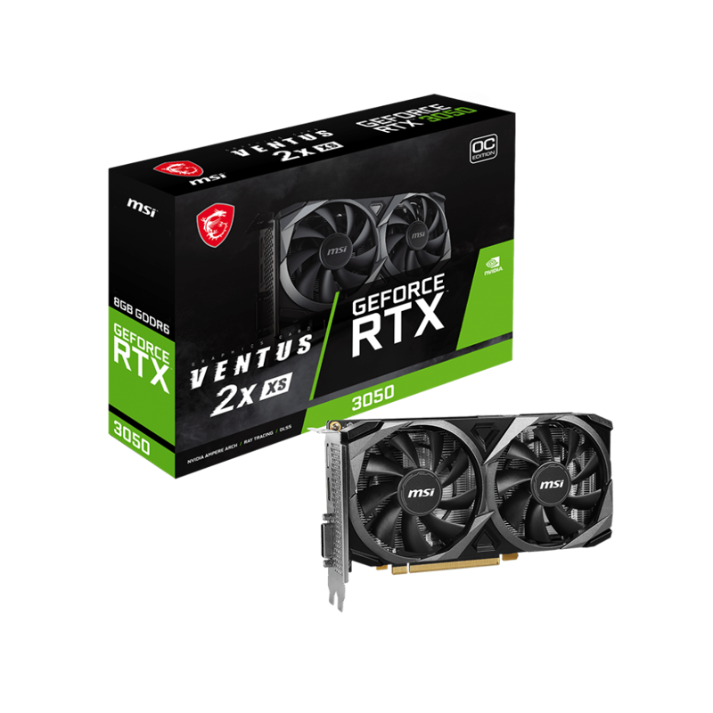 Видеокарта MSI PCI-E 4.0 RTX 3050 VENTUS 2X XS 8G OC NVIDIA GeForce RTX 3050 8Gb 128bit GDDR6 1807/1