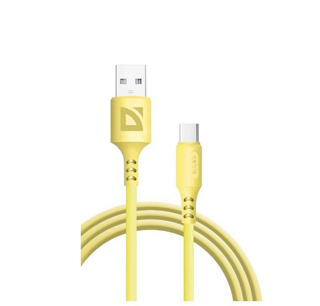 Defender Кабель F207, USB 2.0 (AM) - Type C, 1метр, 2.4А, силиконовая оплетка, жёлтый.