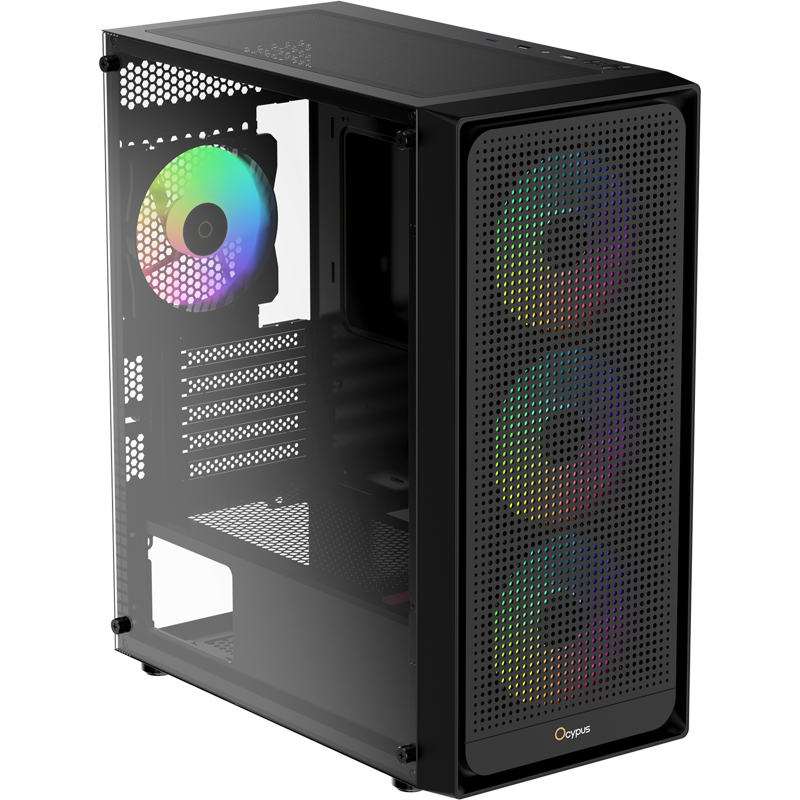 Корпус Ocypus Gamma C50 BK ARGB, Mini-Tower, TG, 4x120mm ARGB, 1xUSB-A 3.0 + 2xUSB 2.0, mATX, mITX B