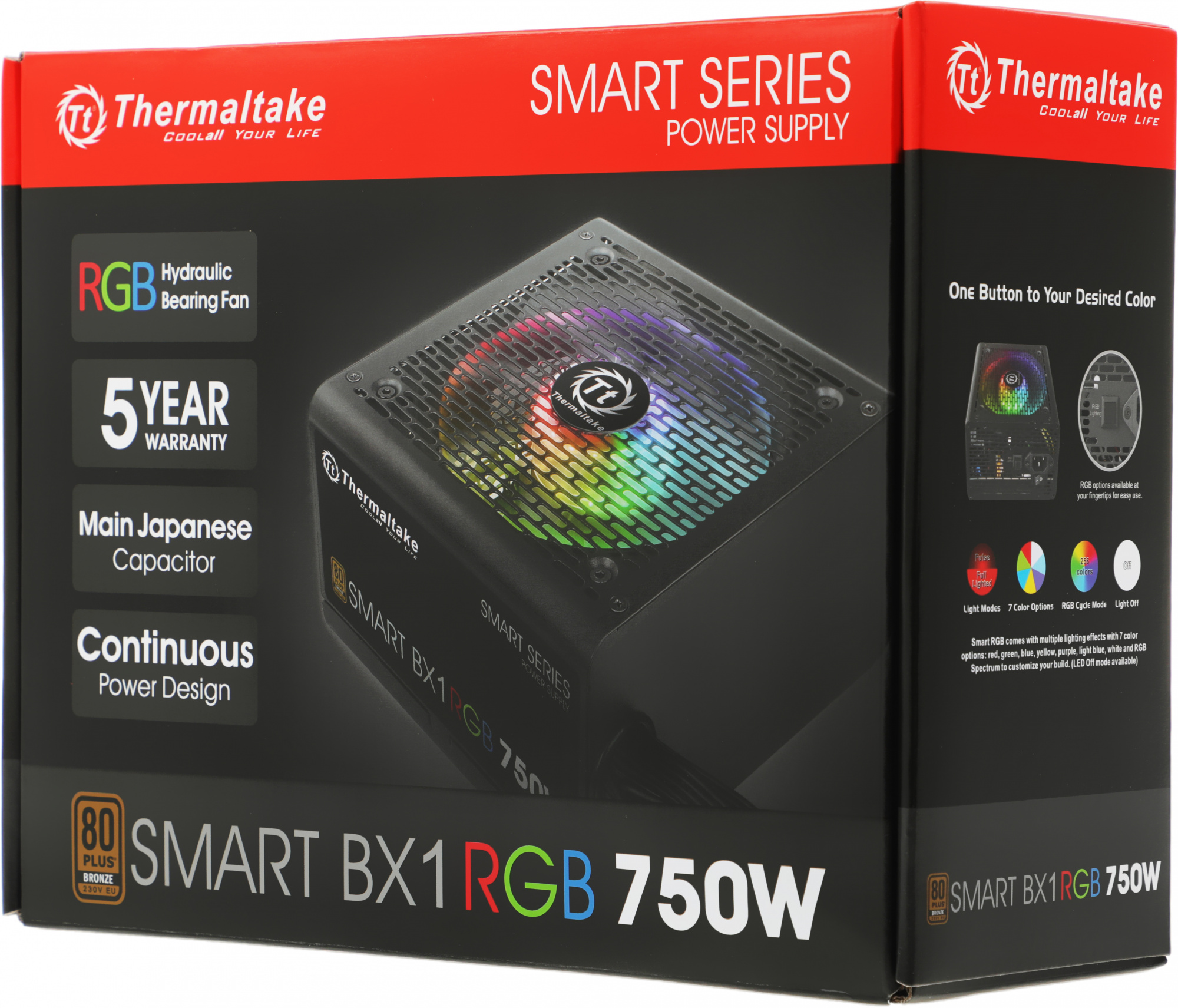 Блок питания Thermaltake ATX 750W Smart BX1 RGB 80+ bronze (20+4pin) APFC 120mm fan color LED 8xSATA