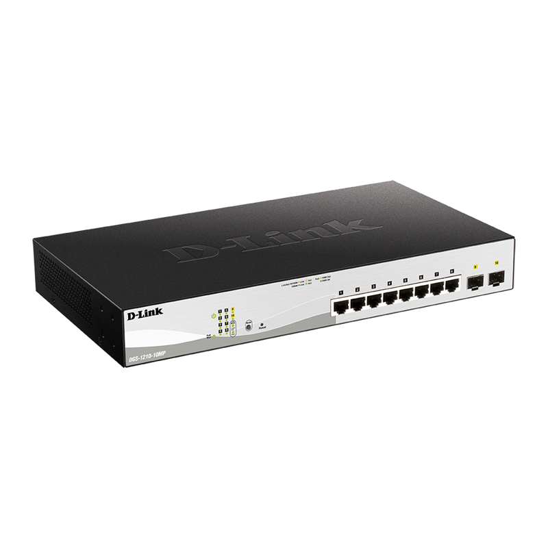 Коммутатор D-Link DGS-1210-10MP/FL2A Управляемый L2 коммутатор с 8 портами 10/100/1000Base-T и 2 пор