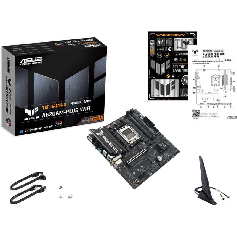 Материнская плата ASUS TUF GAMING A620AM-PLUS WIFI, AM5, A620A, 4*DDR5, 4*SATA, 2*M.2, 2*USB 3.2, 4*