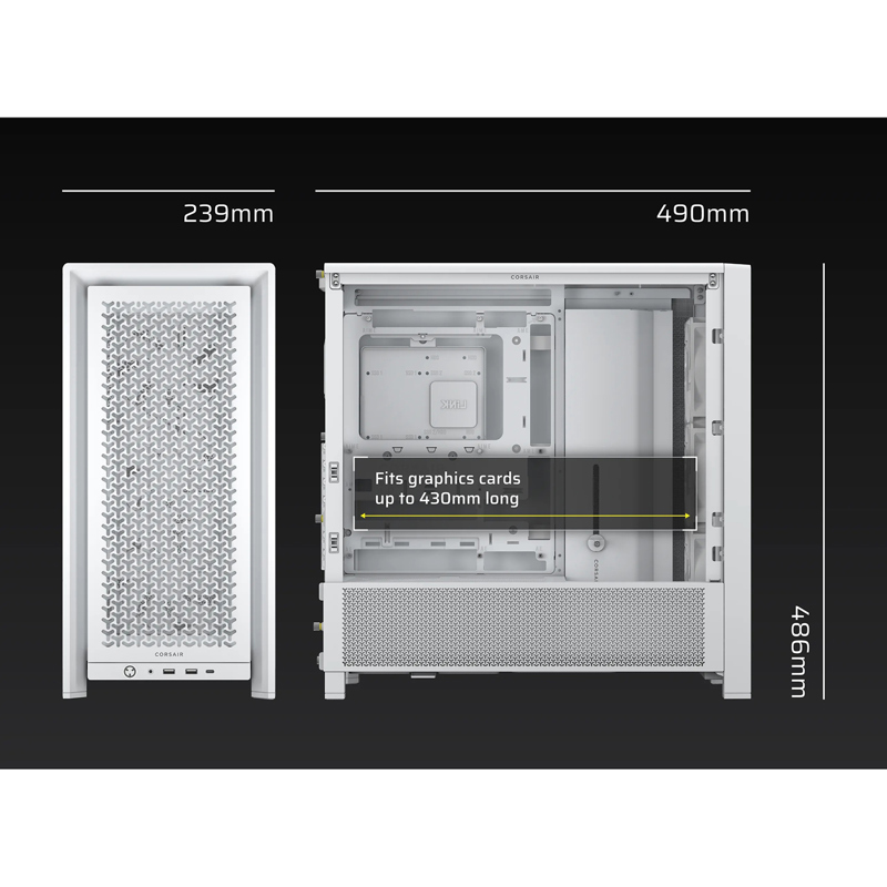Корпус Corsair Frame 4000D RS, Midi-Tower, TG, 3x120mm, 2xUSB-A 3.2, 1xUSB 3.2 Type-C, E-ATX, ATX, m