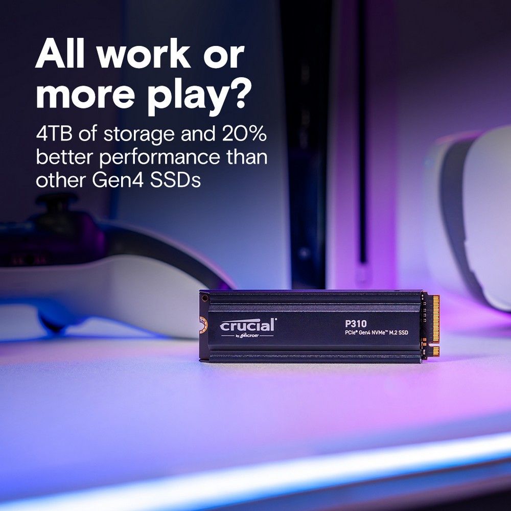 Твердотельный накопитель SSD Crucial P310 1TB PCIe Gen4 NVMe 2280 M.2 SSD with heatsink CT1000P310SS