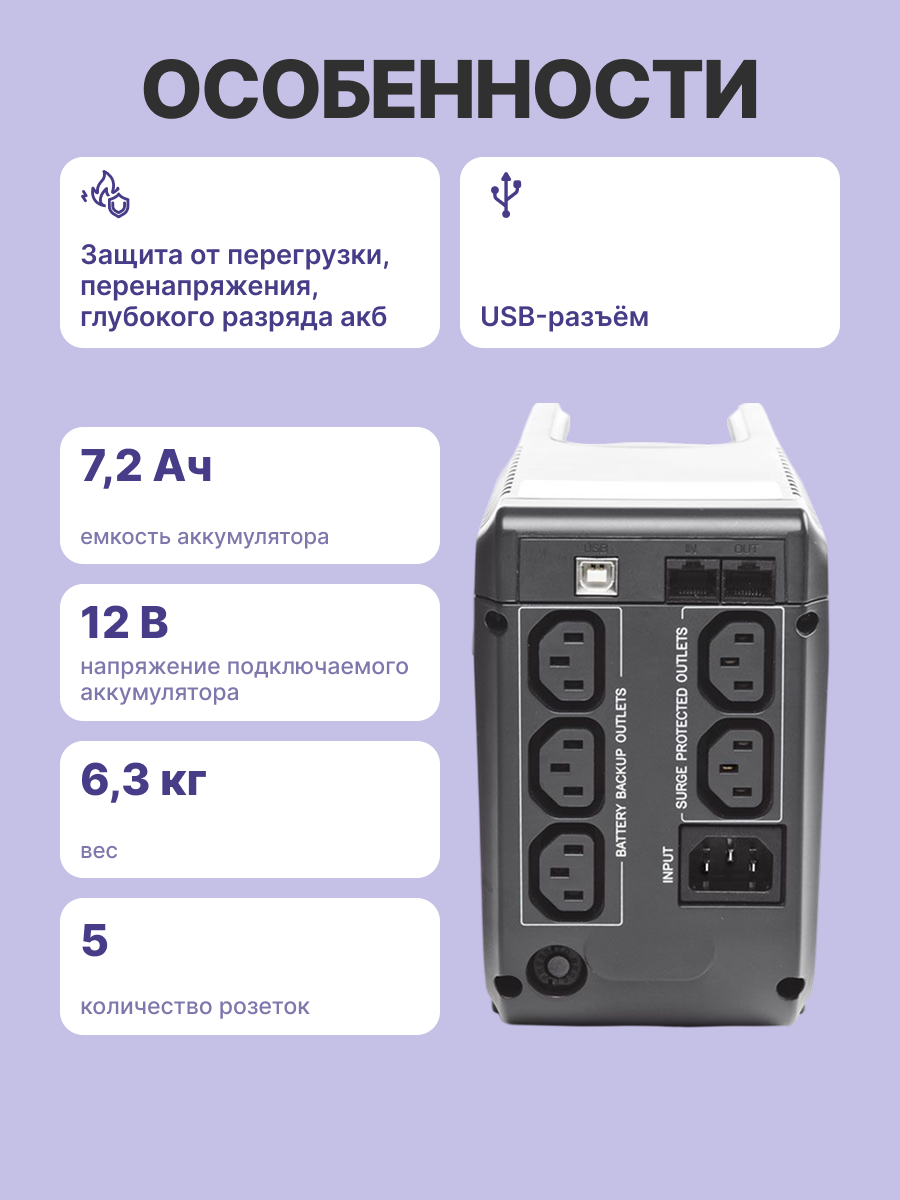 Источник бесперебойного питания Powercom Imperial IMD-625AP 375Вт 625ВА черный