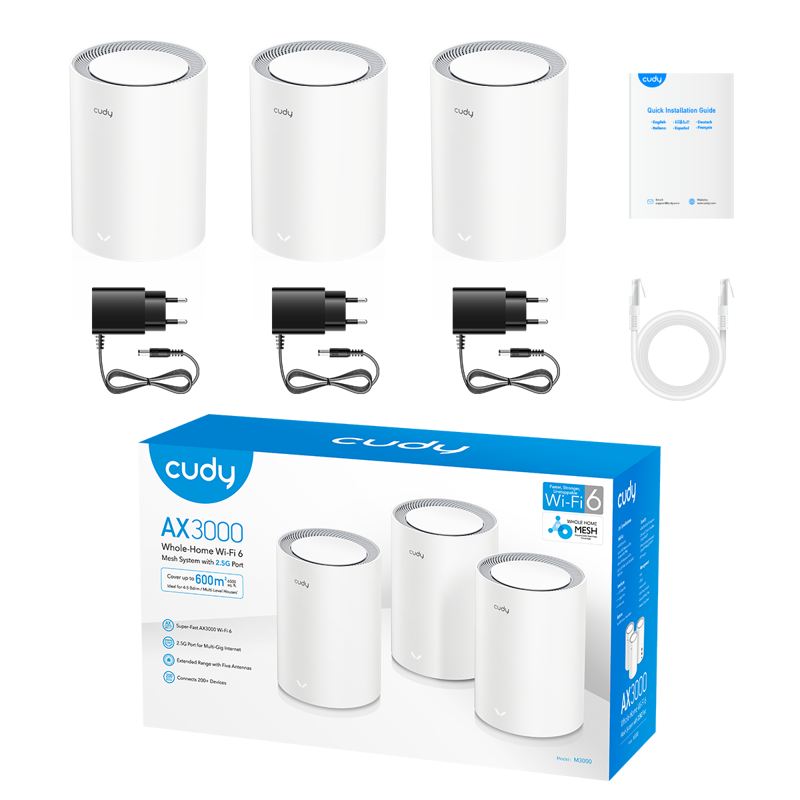 Маршрутизатор CUDY AX3000 Wi-Fi 6 Mesh 2 5G Solution 3-Pack, Dual-Band,  Chipset MT7981BA+MT7976CN+R
