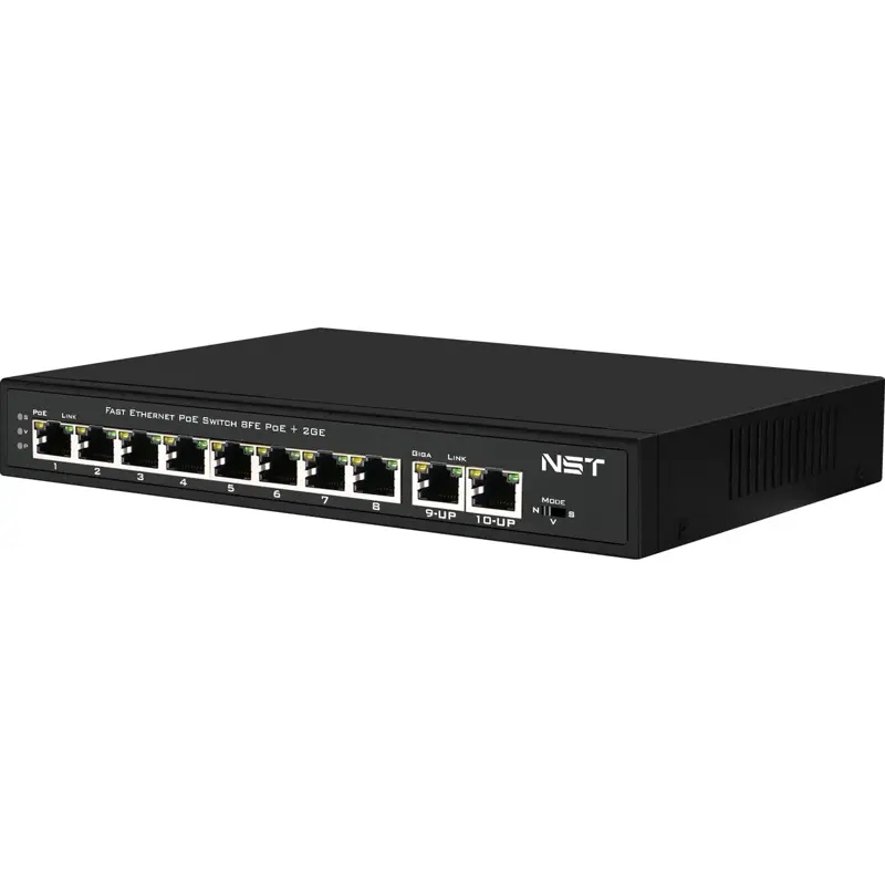 Passive PoE коммутатор Fast Ethernet на 10 портов. Порты: 8 х FE (10/100 Base-T, 52V 4,5(+) 7,8(–)) 