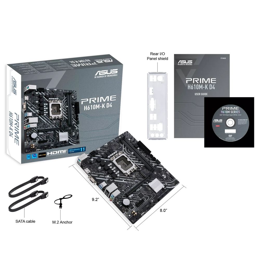 Материнская плата Asus PRIME H610M-K D4 Soc-1700 Intel H610 2xDDR4 mATX AC`97 8ch(7.1) GbLAN+VGA+HDM