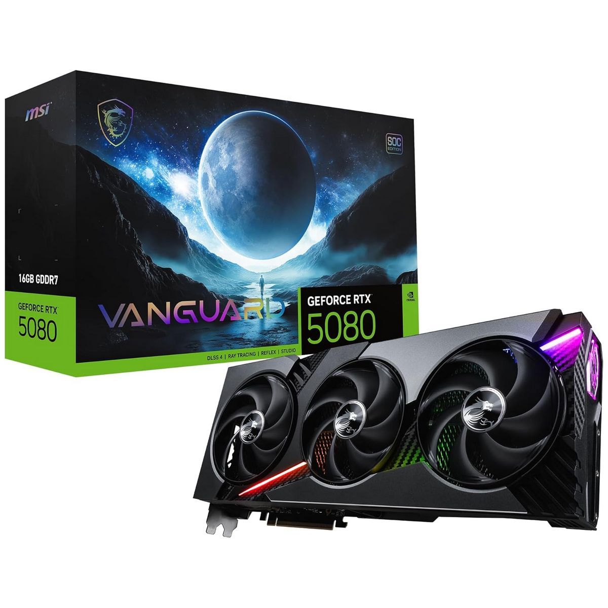 Видеокарта MSI PCI-E 5.0 RTX 5080 16G VANGUARD SOC NVIDIA GeForce RTX 5080 16Gb 256bit GDDR7 2730/30
