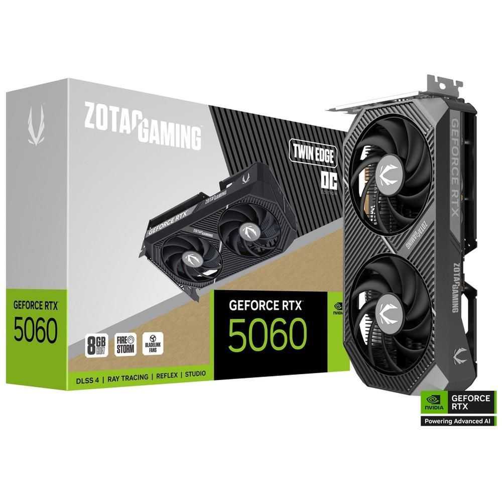 Видеокарта Zotac PCI-E 5.0 RTX 5060 TWIN EDGE OC NVIDIA GeForce RTX 5060 8Gb 128bit GDDR7 2527/28000