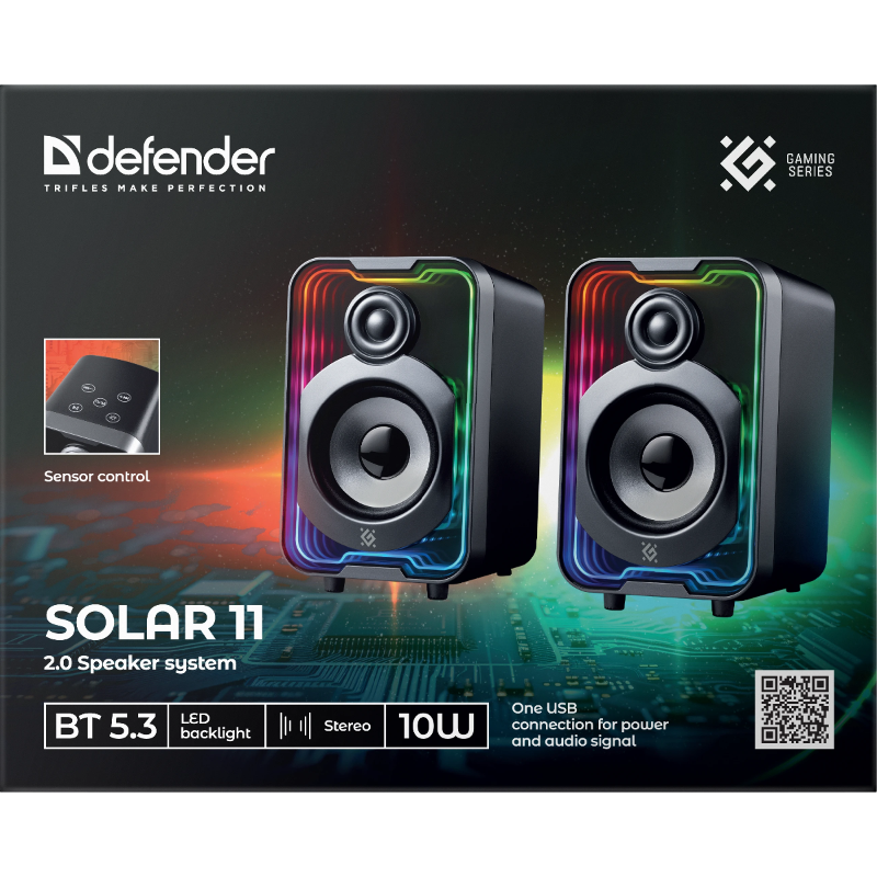 Колонки Defender 2.0 Solar 11 10Вт, BT/RGB, питание от USB