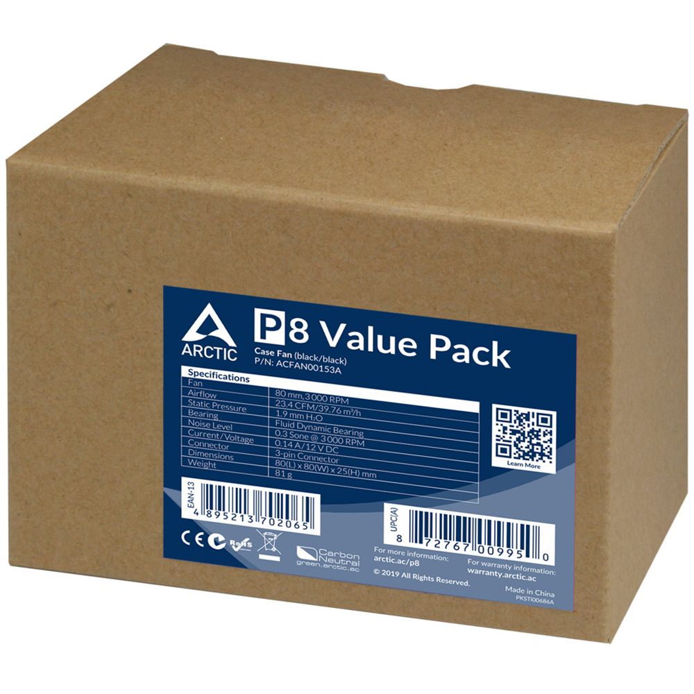 Вентилятор Arctic Cooling Вентилятор корпусной ARCTIC P8 Value Pack (Black/Black) (5pc)  (ACFAN00153