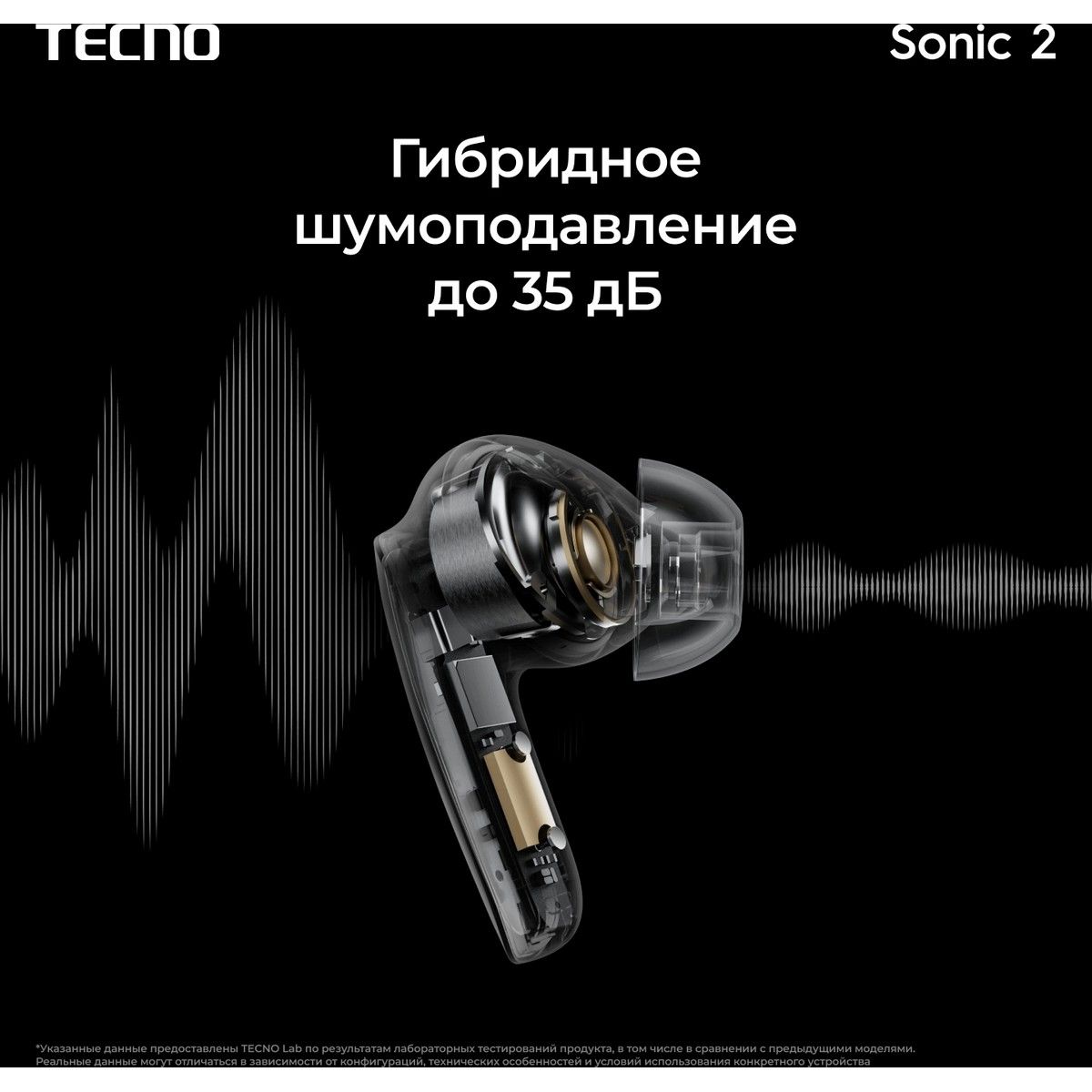 Гарнитура внутриканальные Tecno Sonic 2 SC02 белый беспроводные bluetooth в ушной раковине (SC02 WHI