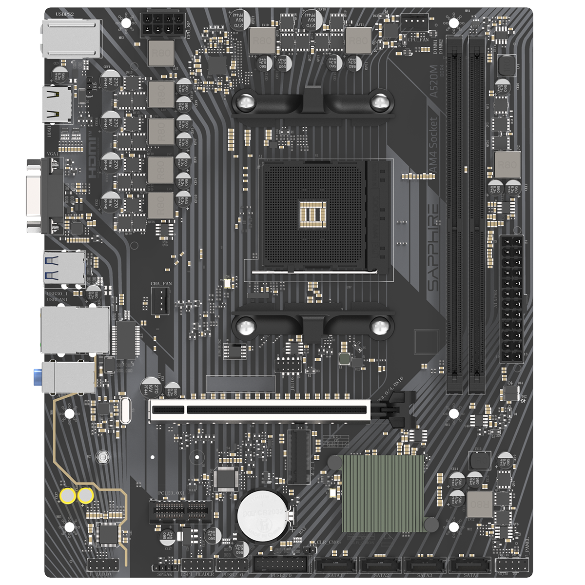 Материнская плата Sapphire A520M-E A520, AM4, 2*DDR4, 1*PCIEx16, 1*PCIEx1, 1*M.2, 6*USB3.2Gen1, 4*US
