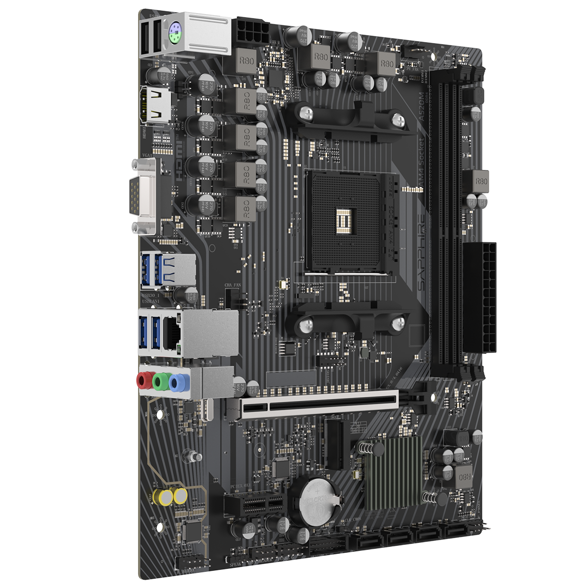 Материнская плата Sapphire A520M-E A520, AM4, 2*DDR4, 1*PCIEx16, 1*PCIEx1, 1*M.2, 6*USB3.2Gen1, 4*US