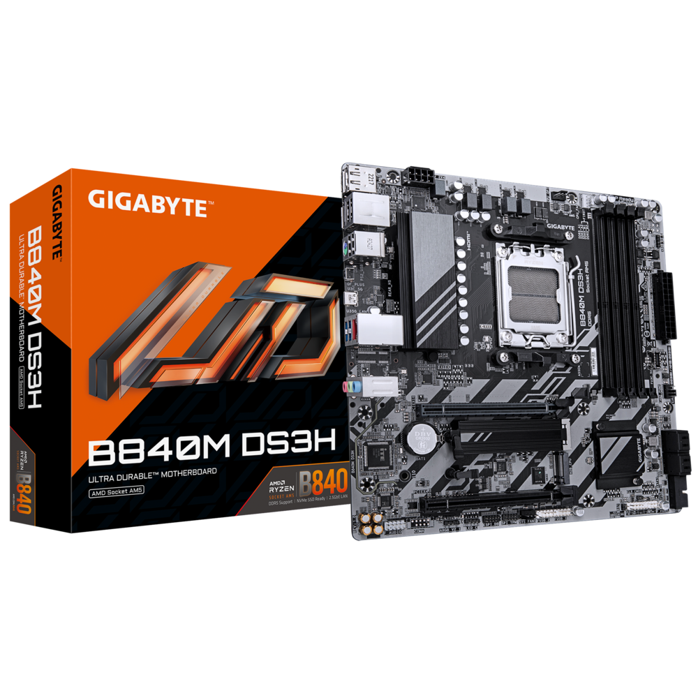 Материнская плата Gigabyte B840M DS3H Socket AM5 AMD B840 4xDDR5 mATX AC`97 8ch(7.1) 2.5Gg RAID+HDMI