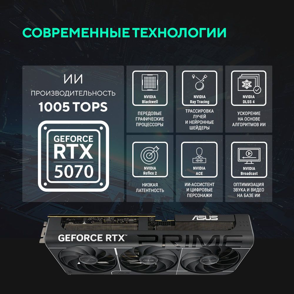 Видеокарта Asus PCI-E 5.0 PRIME-RTX5070-O12G NVIDIA GeForce RTX 5070 12Gb 192bit GDDR7 2557/28000 HD