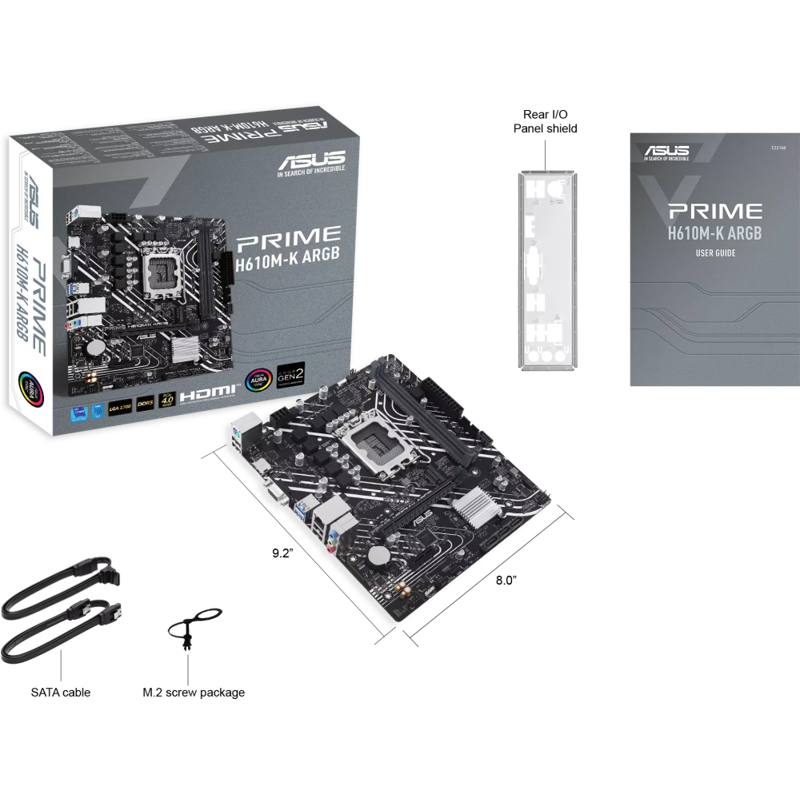 Материнская плата Asus PRIME H610M-K D4 ARGB Soc-1700 Intel H610 2xDDR4 mATX AC`97 8ch(7.1) GbLAN+HD
