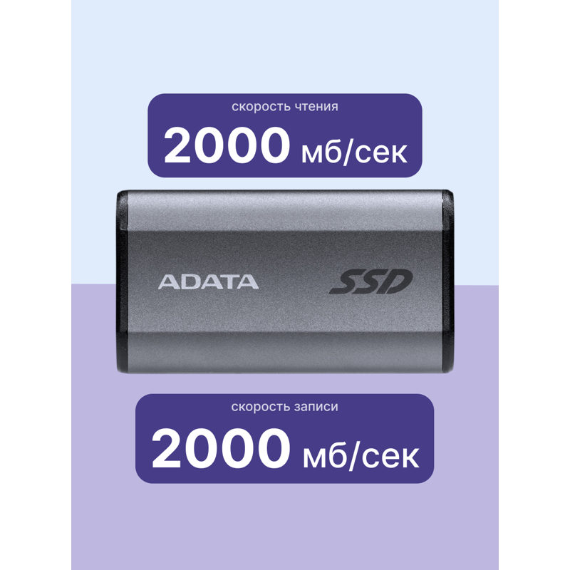 Накопитель SSD A-Data USB-C 500Gb AELI-SE880-500GCGY SE880 2.5" серый