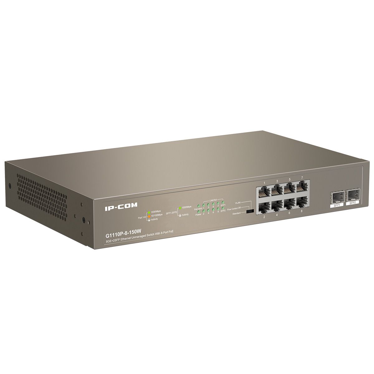 Коммутатор IP-Com G1110P-8-150W (L2) 8x1Гбит/с 2SFP 8PoE 130W неуправляемый