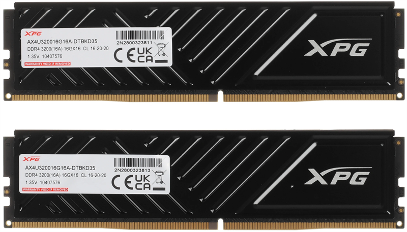 Память DDR4 2x16GB 3200MHz A-Data AX4U320016G16A-DTBKD35 XPG Gammix D35 RTL PC4-25600 CL16 DIMM 288-pin 1.35В dual rank с радиатором Ret