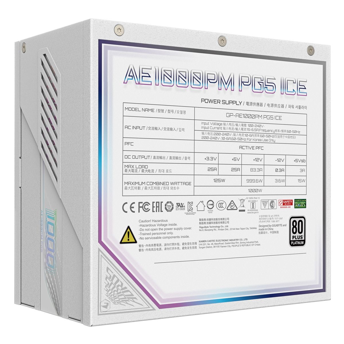 Блок питания Gigabyte ATX 1000W GP-AE1000PM PG5 ICE Gen.5 80+ platinum (20+4pin) APFC 120mm fan 16xS