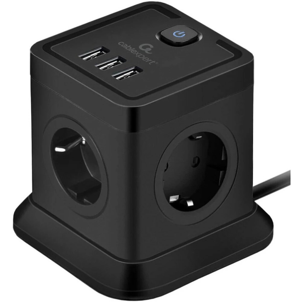Cablexpert Сетевой фильтр Tower TWR-4-U3-B-3 (4р, 10А, 3xUSB, 3.1А, 3м, ур.защиты 2+) черный, коробк