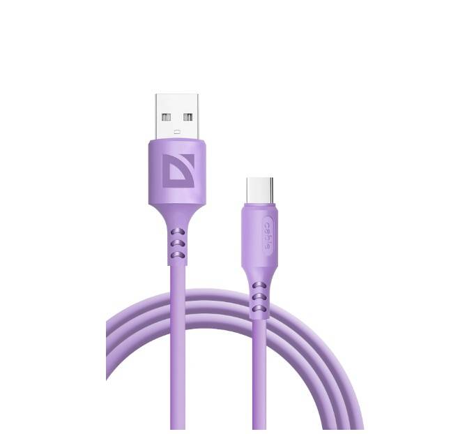 Defender Кабель F207, USB 2.0 (AM) - Type C, 1метр, 2.4А, силиконовая оплетка, фиолетовый.