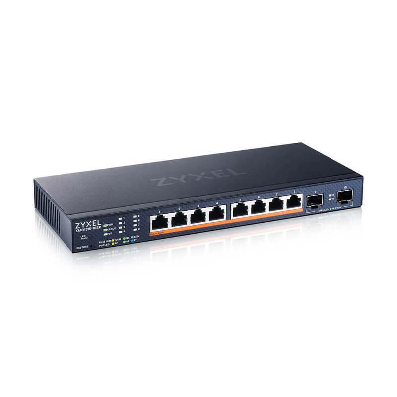 Коммутатор Zyxel XMG1915-10EP-EU0101F (L2+) 8x2.5Гбит/с 2SFP+ 8PoE++ 130W управляемый