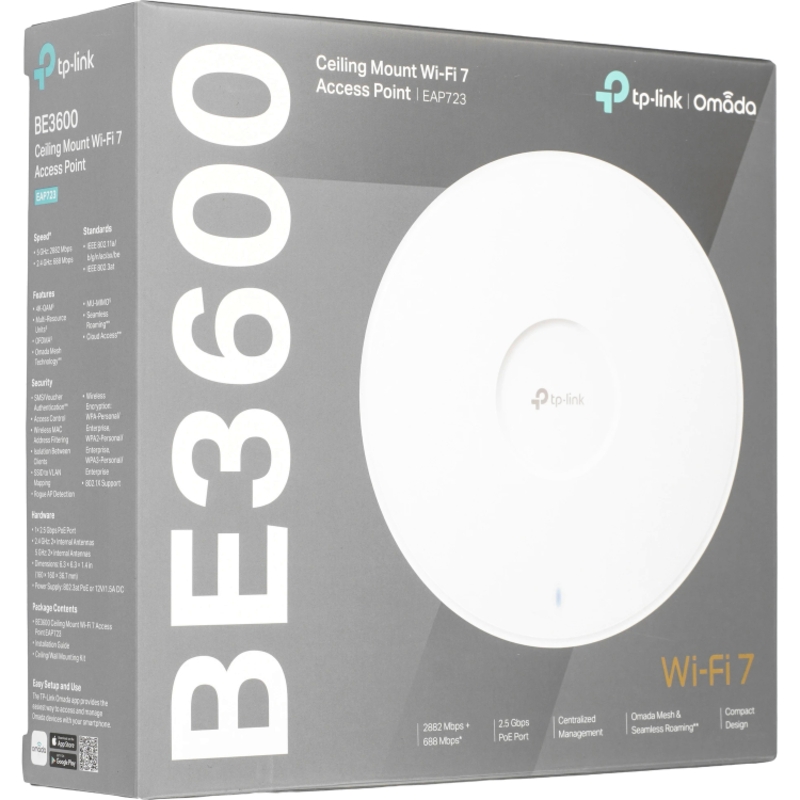 точка доступа TP-Link EAP723, BE5000 Ceiling Mount Wi-Fi 7 Access Point