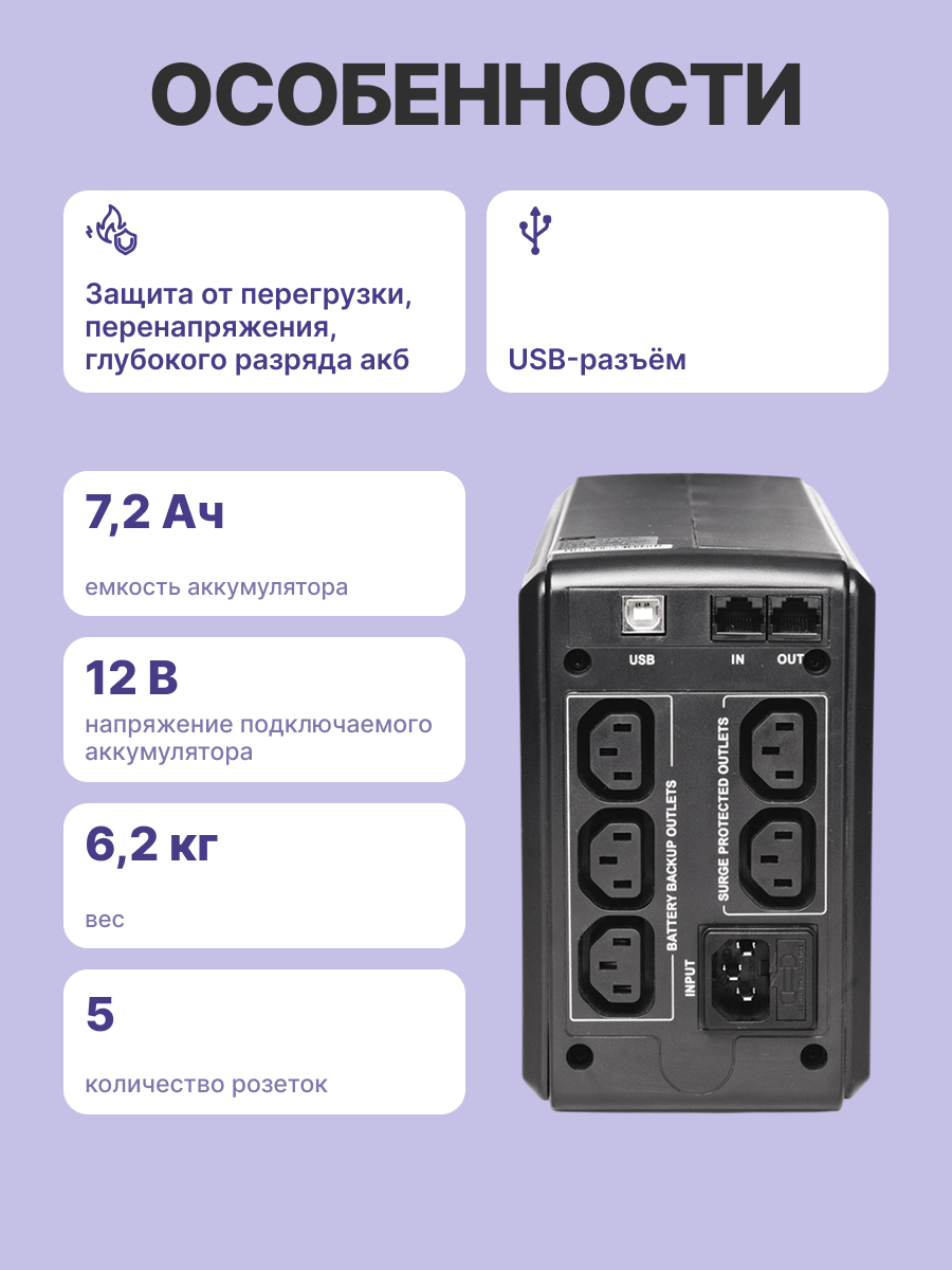 Источник бесперебойного питания Powercom Smart King Pro+ SPT-500-II 400Вт 500ВА черный