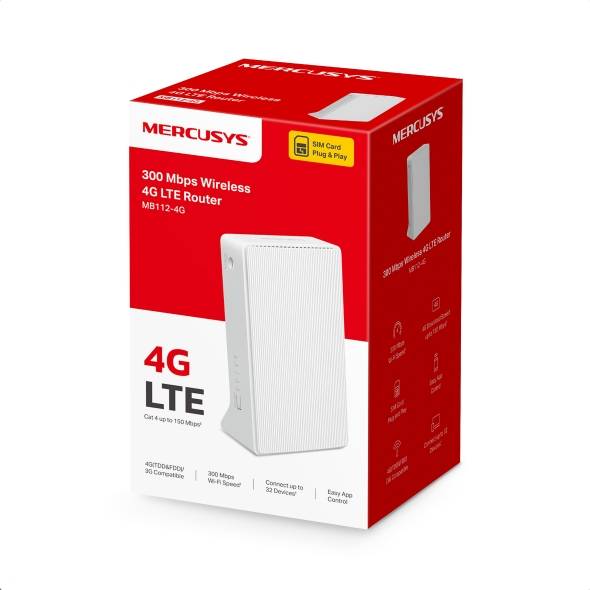 Роутер беспроводной Mercusys MB112-4G N300 10/100BASE-TX/3G/4G cat. 4 белый