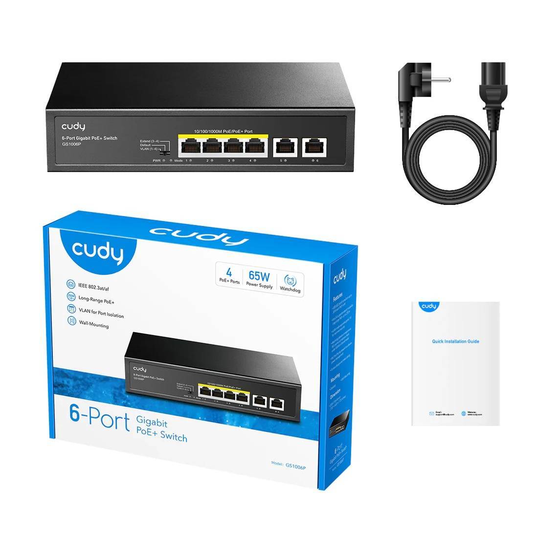 Коммутатор Cudy GS1006P (L2) 6x1Гбит/с 4PoE 65W неуправляемый