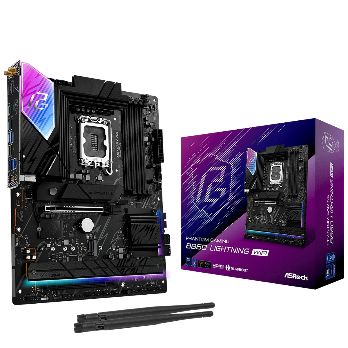 Материнская плата ASROCK B860 LIGHTNING WIFI, LGA1851, B860, 4*DDR5, 4*SATA, 4*M.2, 4*USB 3.2, 3*USB