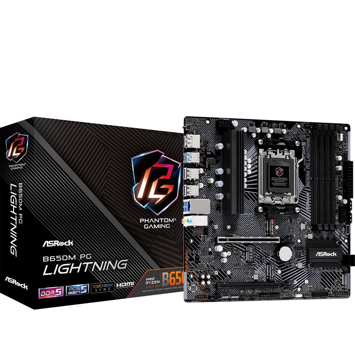 Материнская плата Asrock B650M PG LIGHTNING Socket AM5 AMD B650 4xDDR5 mATX AC`97 8ch(7.1) 2.5Gg RAI
