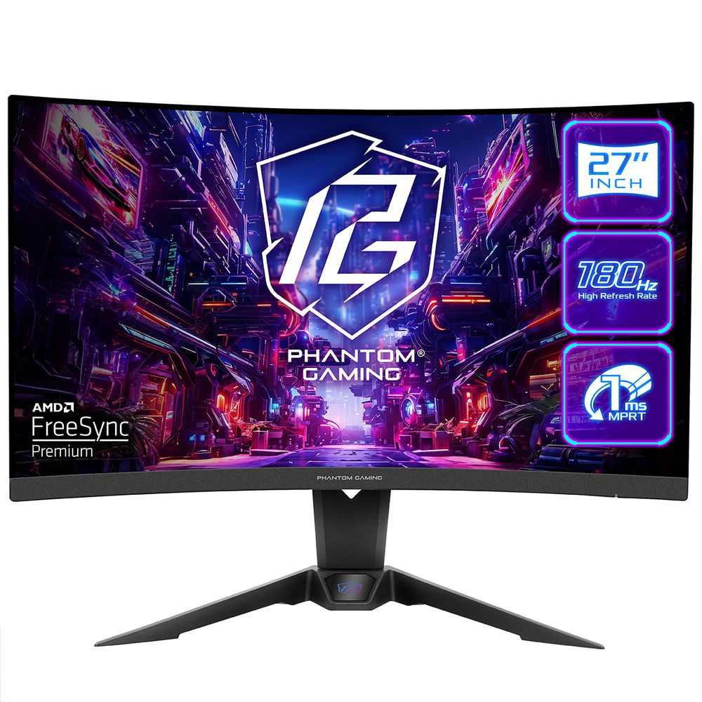 Монитор 27" ASRock Phantom Gaming PG27QRT2A Black (VA, 2560x1440, 2xHDMI+DP, 1 ms, 178°/178°, 4