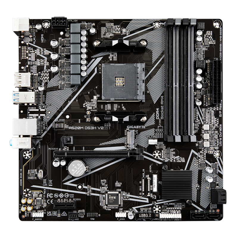 Материнская плата Gigabyte A520M DS3H V2 Soc-AM4 AMD A520 4xDDR4 mATX AC`97 8ch(7.1) GbLAN RAID+HDMI