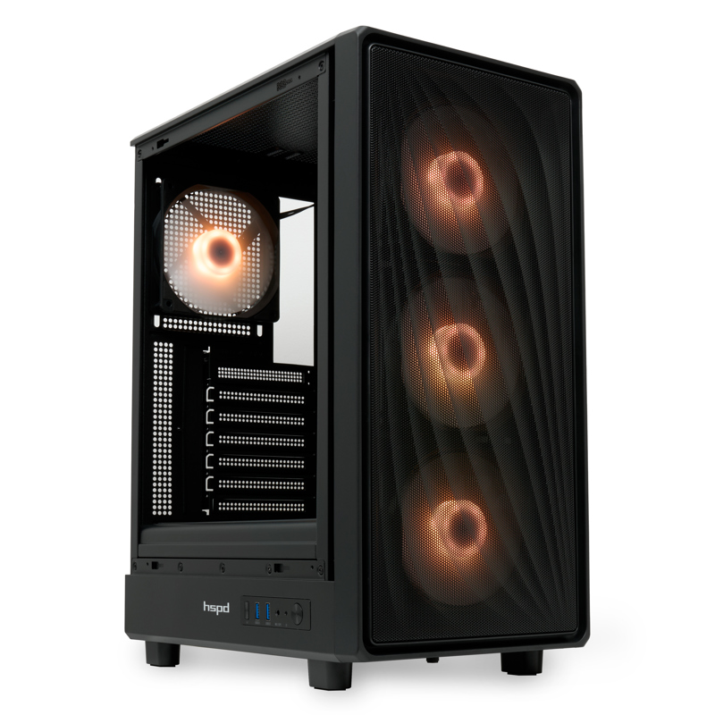Корпус HSPD M510, Mesh Mid Tower, Black, TG, 0.5 SPCC, 4x120mm ARGB ATX, mATX, mITX 180/280/160mm 1x