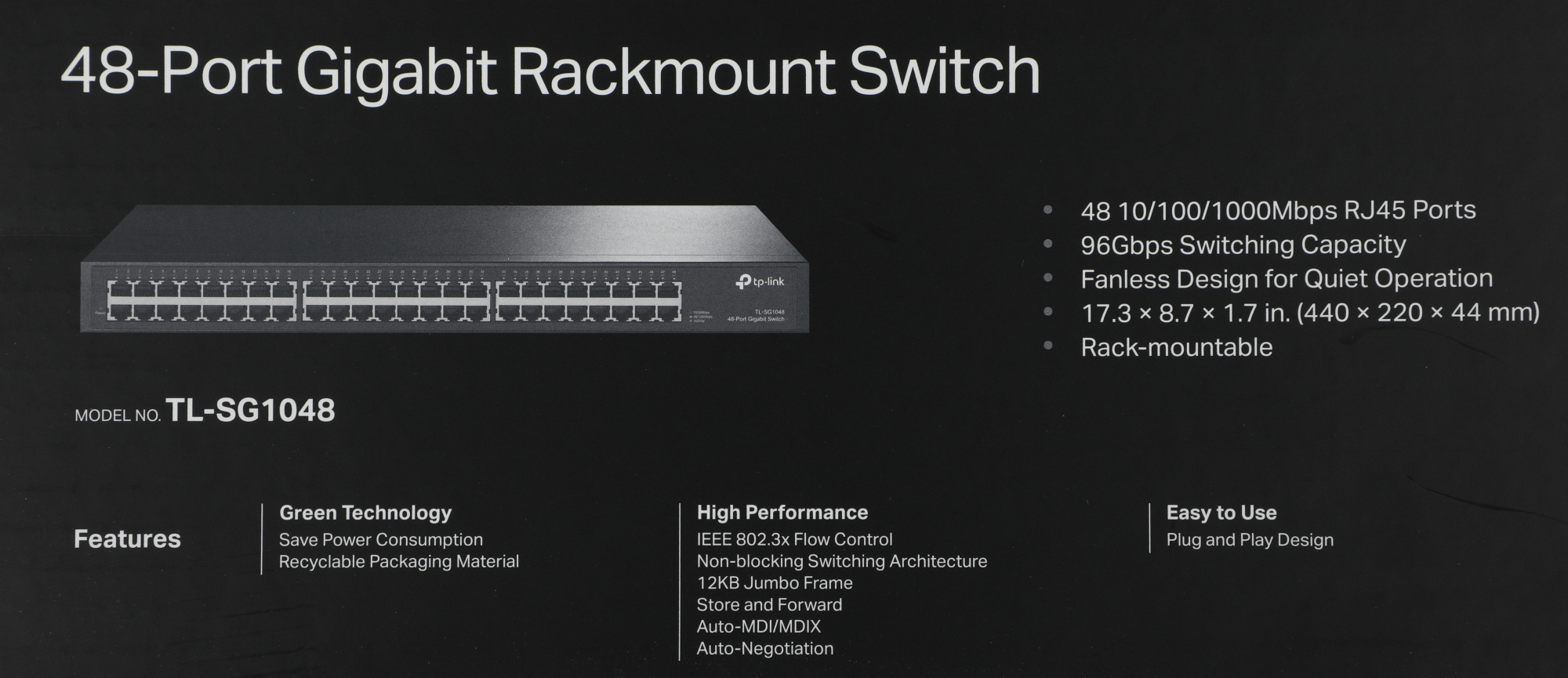 Коммутатор TP-Link TL-SG1048 (L2) 48x1Гбит/с неуправляемый