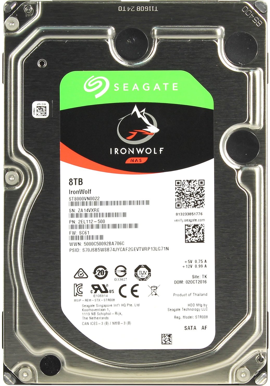 8TB Seagate IronWolf (ST8000VN0022) {SATA 6.0Gb/s, 7200 rpm, 256mb buffer, 3.5",для NAS}