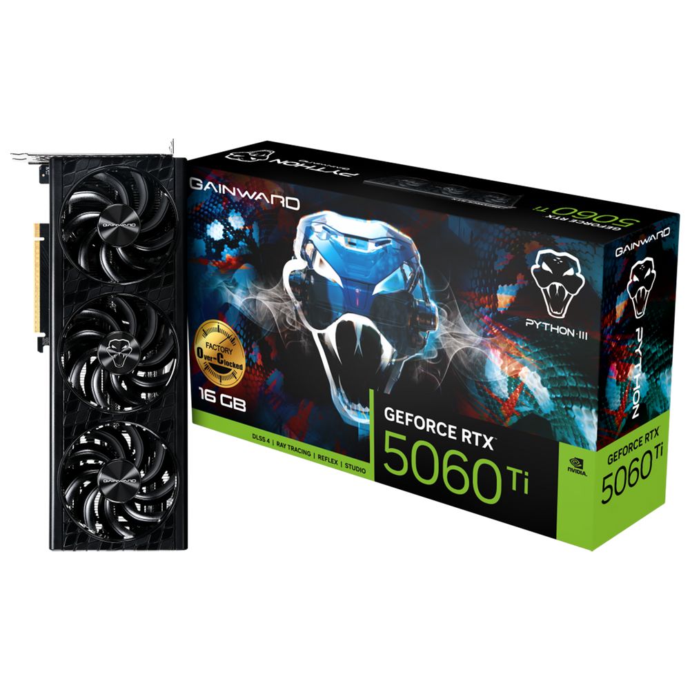 Видеокарта Gainward RTX5060Ti PYTHON III 16GB GDDR7 256bit 3xDP HDMI 3FAN RTL