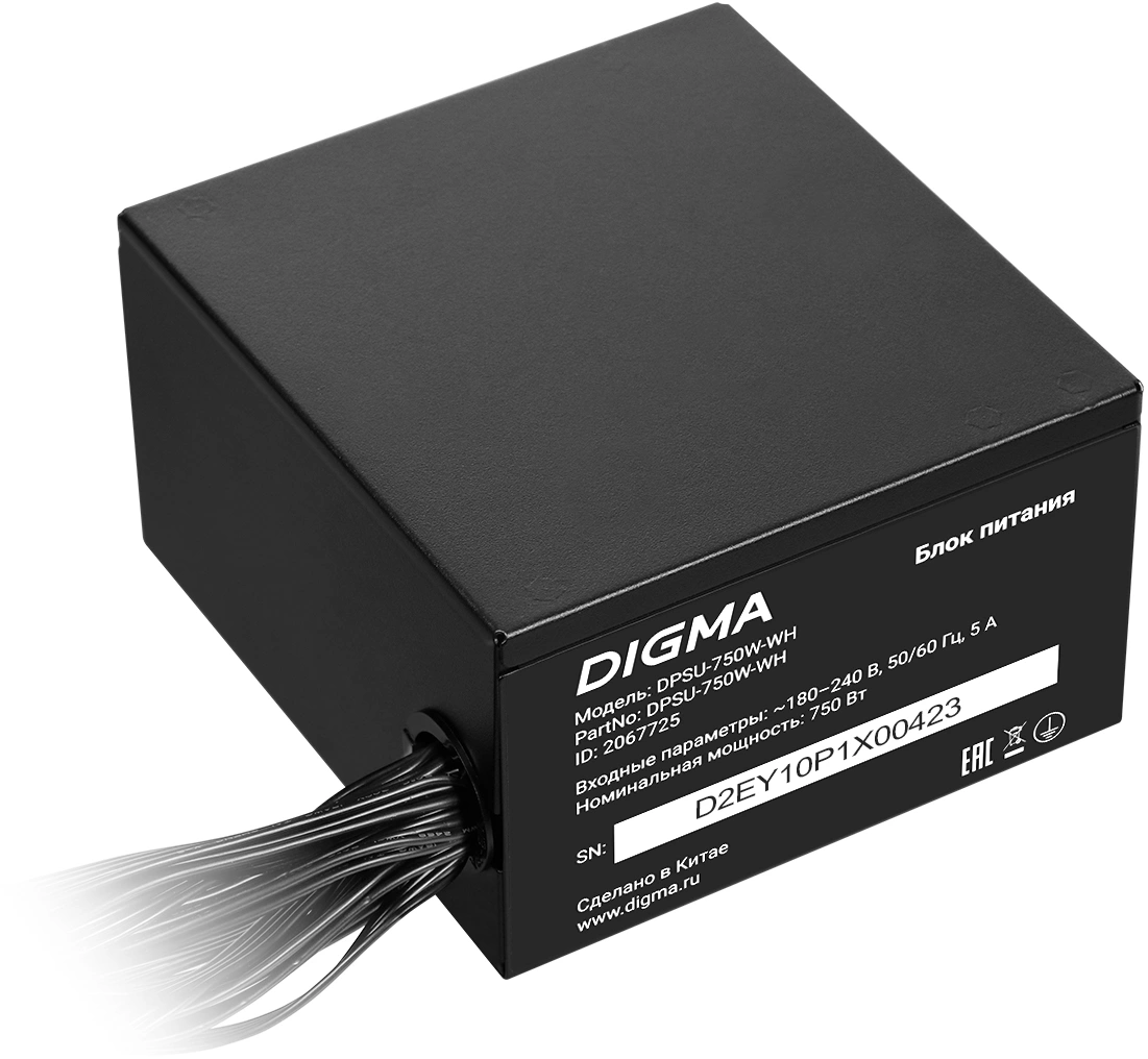 Блок питания Digma ATX 750W DPSU-750W-WH 80 PLUS WHITE (20+4pin) APFC 120mm fan 6xSATA RTL