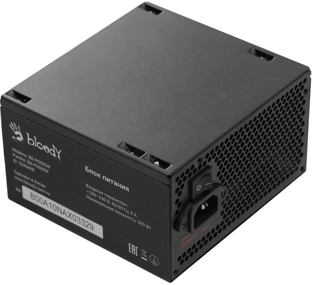 Блок питания Bloody ATX 500W BD-PS500W 80 PLUS WHITE (20+4pin) APFC 120mm fan 6xSATA RTL
